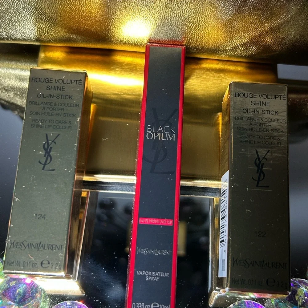 YSL Cosmetic Bundle Metallic Bag 10” x 6.5”, Black Opium 10 ml & 2 Oil Sticks - Picture 8 of 11